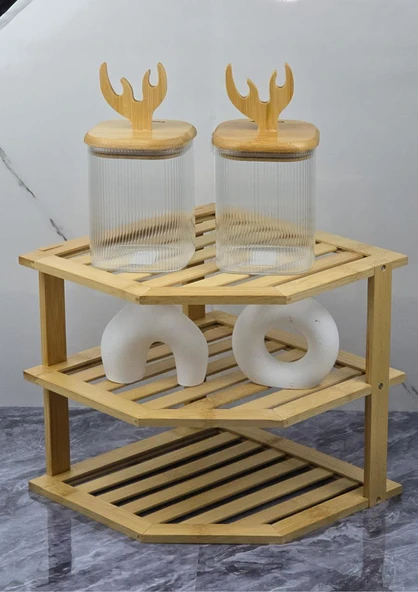 Bambu Mutfak Köşe Rafı - Mutfak Köşeliği - Çok Amaçlı Raf, Köşelik - 5