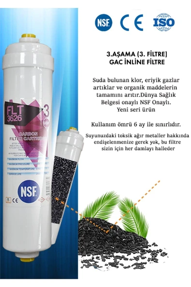 WaterMelon  Kapalı Kasa Su Arıtma Cihazı Yeni Nsf'li Özel Seri 3 Aşamalı Inline 6 Aylık Filtre Seti - Resim 4