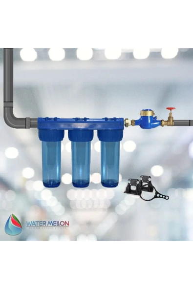 WaterMelon  Daire Bina Sayaç Girişi 10" Inc 3 Aşama Su Arıtma Cihazı ( Kireç Önleyici Yumuşatma Sistemi ) - Resim 3