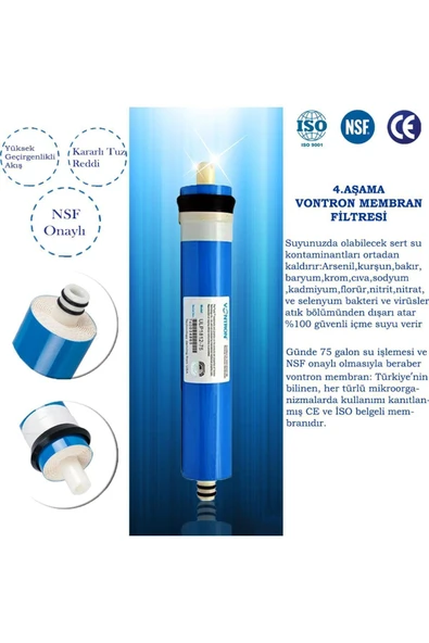 WaterMelon  Kapalı Kasa Su Arıtma Cihazı Yeni Nsf'li Özel Seri 5 Aşamalı Vontron Membranlı Inline Filtre Seti - Resim 5