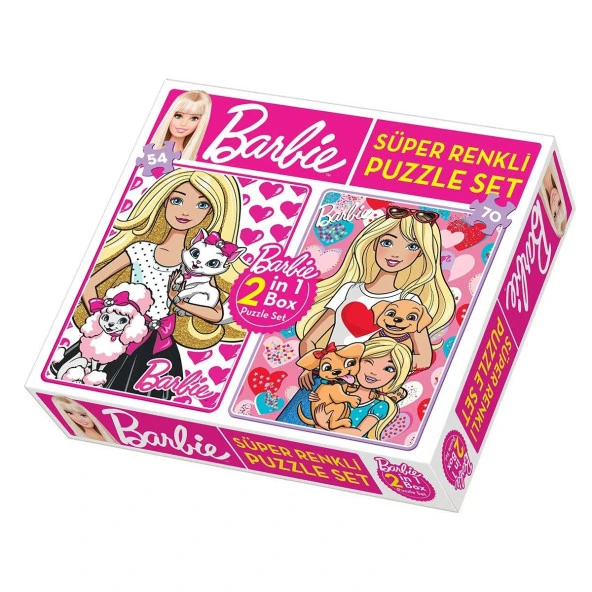 1542 DıyToy Süper Renkli 2si1 arada Puzzle Set - Barbie / 54+70 Parça Puzzle