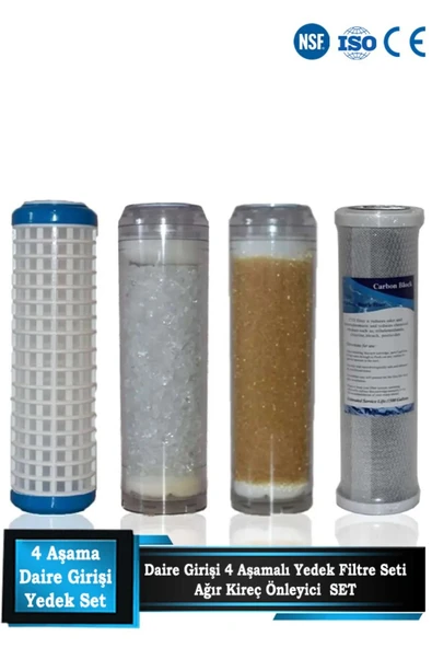 WaterMelon  Daire Bina Sayaç Girişi 10" Inc 4 Aşama ( Yıkanabilir , Silifoz , Reçine , Blok ) Yedek Filtre Seti ürün görseli