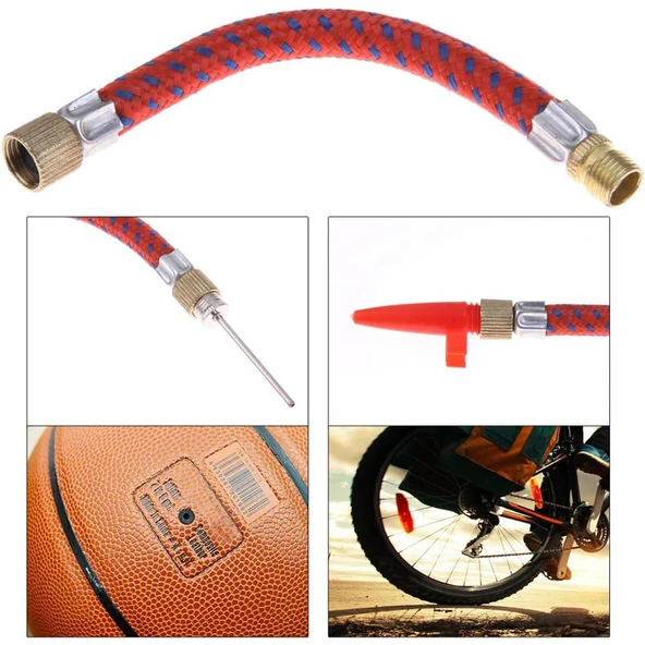 Pompa Ucu İğne Seti 5'li Hortum Bağlantılı Bisiklet Top Yat Şambrel Teker Şişirme Metal Plastik Jakı - 2