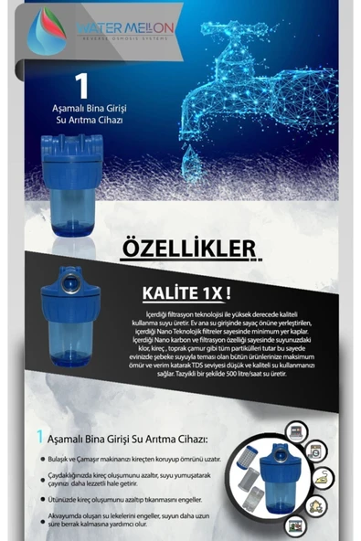 WaterMelon  Daire Bina Sayaç Girişi 5" Inc 1 Aşama Su Arıtma Cihazı ( Tortu Çamur Önleyici Yumuşatma Sistemi ) - Resim 4