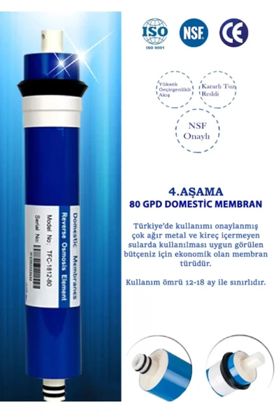 WaterMelon  Açık Kasa Su Arıtma 80 GPD Domestic Membranlı Filtre Seti 5 Aşama Ekonomik Paket - 5