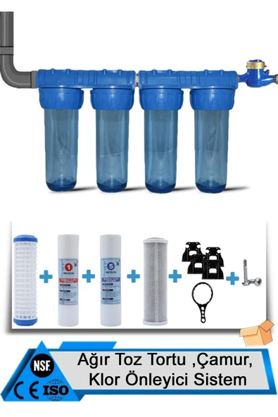 WaterMelon  Daire Bina Sayaç Girişi 10" Inc 4 Aşama Su Arıtma Cihazı (AĞIR TOZ TORTU,ÇAMUR VE KLOR ÖNLEYİCİ) ürün görseli