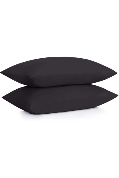 %100 Pamuklu Ranforce Yastık Kılıfı - Siyah - 2'li Set 50x70 - - 2