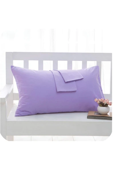 %100 Pamuklu Ranforce Yastık Kılıfı - Mor - 2'li Set 50x70 -