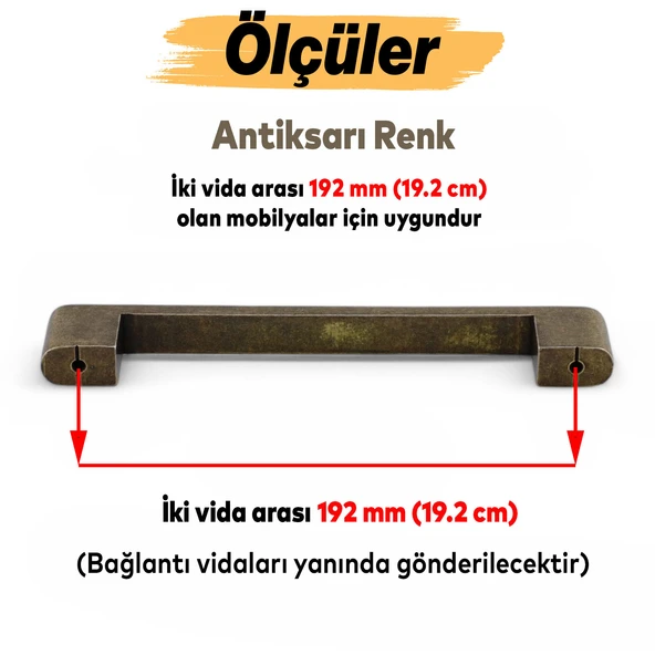 Uhud Kulp 192 mm Antik Sarı Metal Mutfak Mobilya Çekmece Mutfak Dolap Dolabı Kulpları Kapak Kulbu - 3