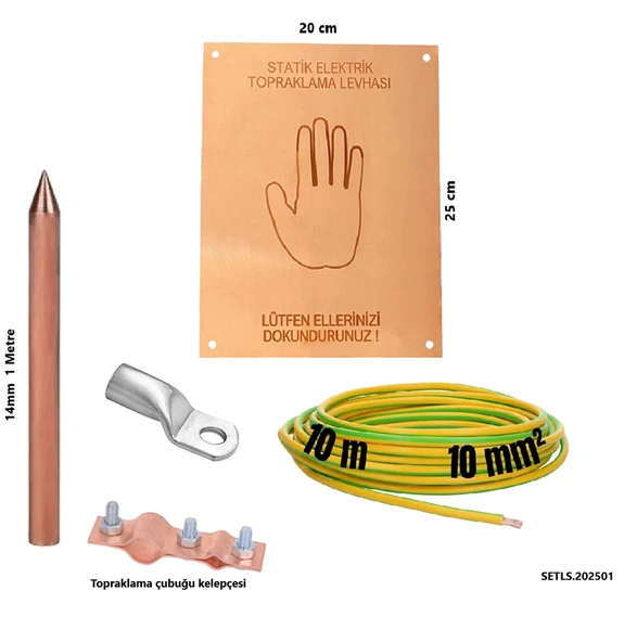 Meepo Statik Elektrik Topraklama Levha Seti 10 Mt Kablo