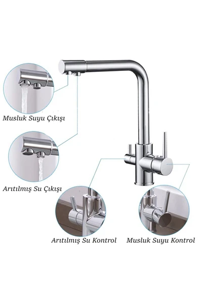 WaterMelon  Yeni Nesil 3 Yollu Arıtma Bataryası Şebeke Ve Arıtma Çıkışlı Su Arıtma Cihazı Musluğu - Resim 4