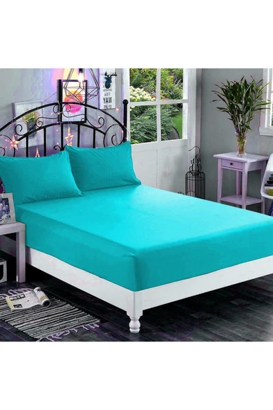 Ranforce Tek Kişilik Lastikli Kumaş Çarşaf Seti 100x200 Su Yeşili