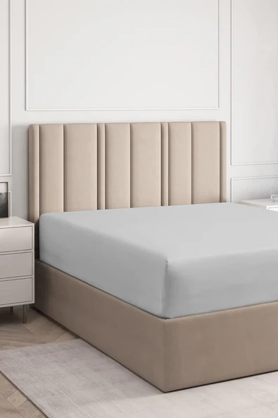 Lastikli Pamuk Penye Çarşaf Gri Littlekingsize - Resim 2