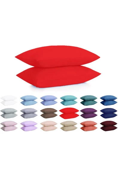 %100 Pamuklu Ranforce Yastık Kılıfı - Kırmızı - 2'li Set 50x70 -