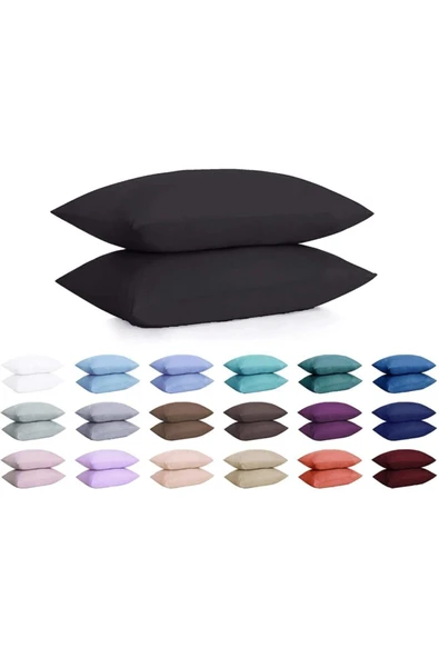 %100 Pamuklu Ranforce Yastık Kılıfı - Siyah - 2'li Set 50x70 -
