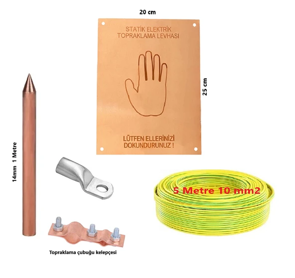 Meepo Statik Elektrik Topraklama Levha Seti 5 Mt Kablo