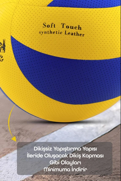 Voleybol Topu Lamineli Beton Zemin Soft Touch İç-Dış Mekana Uygun 8 Panel Sarı-Mavi 280 Gram - 4