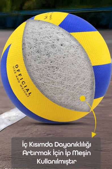 Voleybol Topu Lamineli Beton Zemin Soft Touch İç-Dış Mekana Uygun 8 Panel Sarı-Mavi 280 Gram - 6