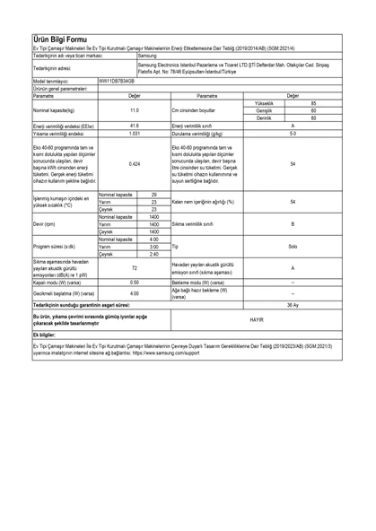 Samsung WW11DB7B34GBAH 11 Kg 1400 Devir Siyah Çamaşır Makinesi - Resim 3