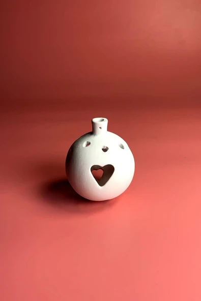 Yılbaşı Topu Kalpli Desen - Seramik Bisküvi (Ham Ürün) ürün görseli