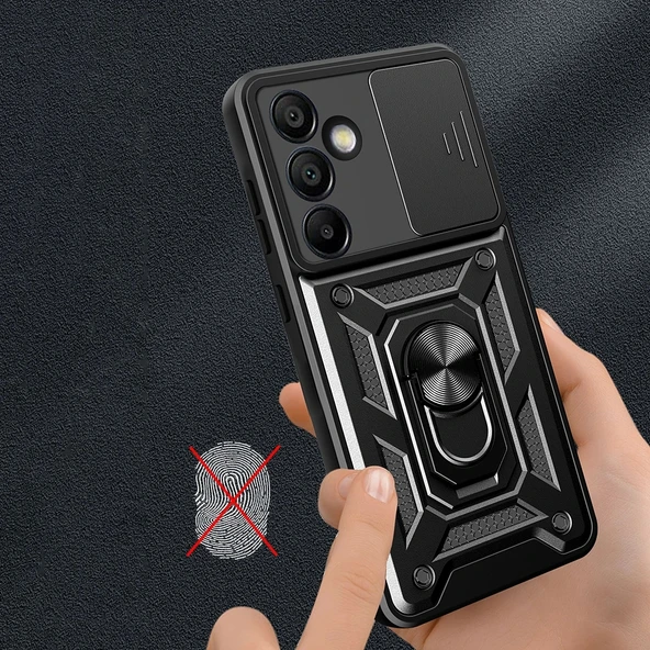 Galaxy S24 FE Kılıf Magnetik Standlı Kamera Korumalı Redclick Sürgülü Vega Kapak - Resim 4