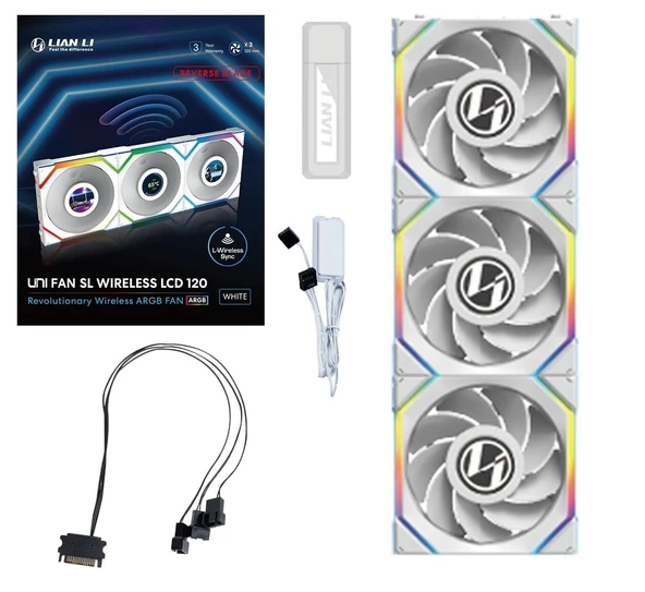 Lian Li G99.12RSLLCD1W3W.00UNI FAN REVERSE SL WIRELESS LCD 3x120mm Beyaz Kasa Fanı - 9
