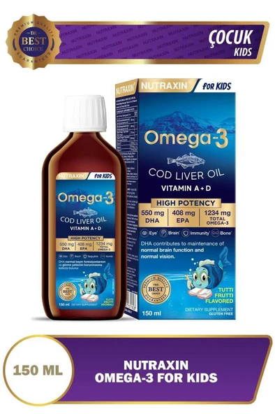 Nutraxin Omega 3 For Kids Vitamin A D tutti Frutti Aromalı 150 Ml