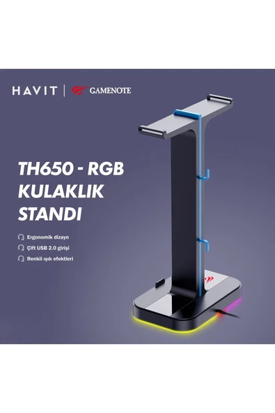Havit Gamenote TH650 RGB Işıklı Gaming Kulaklık Standı 2*USB Portu - 2