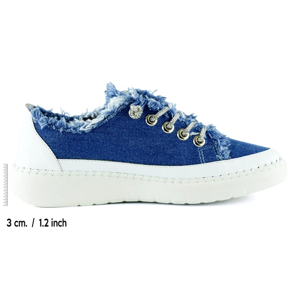 Erkan Saçmacı Valentina Mavi Denim Kristal Taşlı Gümüş Bağcıklı Sneaker - 2