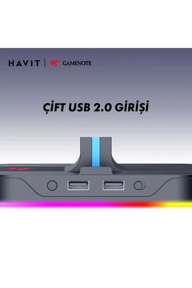 Havit Gamenote TH650 RGB Işıklı Gaming Kulaklık Standı 2*USB Portu - 5