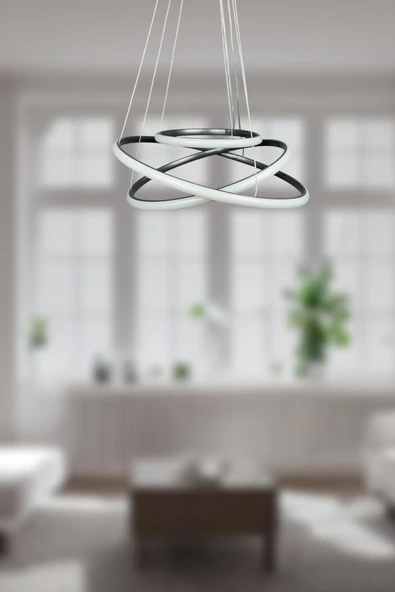 LEGACY  Rings Modern Tasarım Gri Renk - Yatak Odası - Salon - Çocuk Odası - Mutfak Beyaz Led 3 Lü Avize