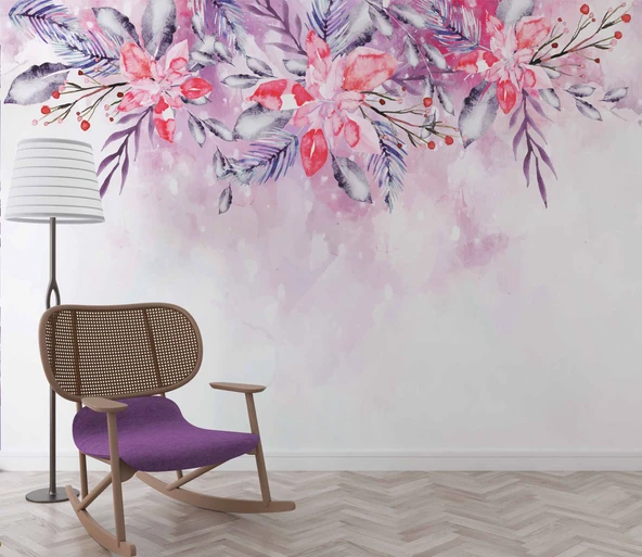 Pembe Soft Suluboya Çiçek Duvar Kağıdı - 6