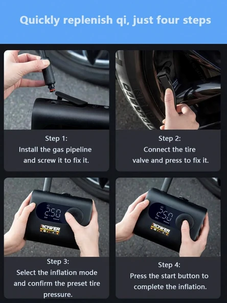 Rowermax Yeni Nesil Şarjlı Hava Pompası Araç Lastik Bisiklet Motor Top Şişirme Oto Hava Kompresörü - 2