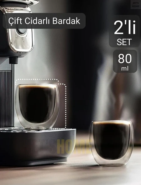 2’li Set Espresso Bardağı 80 ml Kahve Bardağı Çift Cidarlı Bardak Viski Bardağı - 2