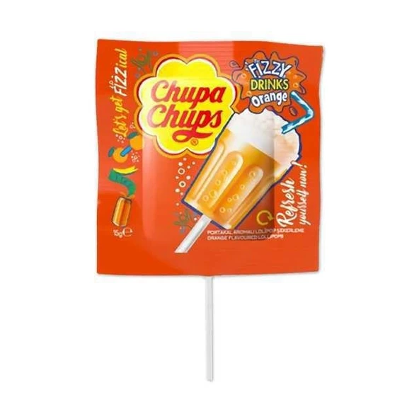 Chupa Chups 3D Fızzy Drinks Portakal Aromalı Lolipop Şeker 15 g x 4 ADET - 2