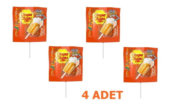 Chupa Chups 3D Fızzy Drinks Portakal Aromalı Lolipop Şeker 15 g x 4 ADET
