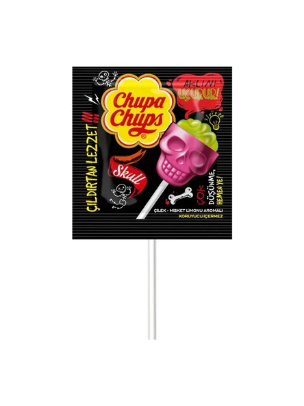 Chupa Chups Skull Çilek - Misket Limon Aromalı Lolipop Şeker 15 g x 4 ADET - 2