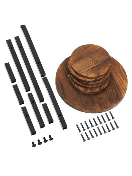 Çiçeklik 5 Raflı Saksılık Dekoratif 5 Raflı Çiçeklik Metal Doğal Ahşap Saksılık Çiçek Rafı Daire Model - 6