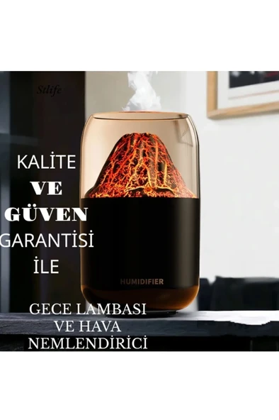 QASUL Volkanik Tasarım Dekoratif Gece Lambası ve Hava Nemlendirici Ultrasonik Sessiz - 3