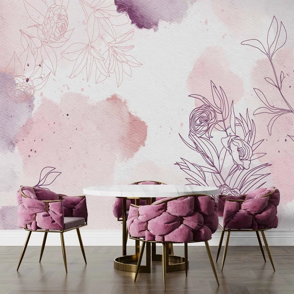 Mor Soft Suluboya Çiçek Duvar Kağıdı - Resim 4