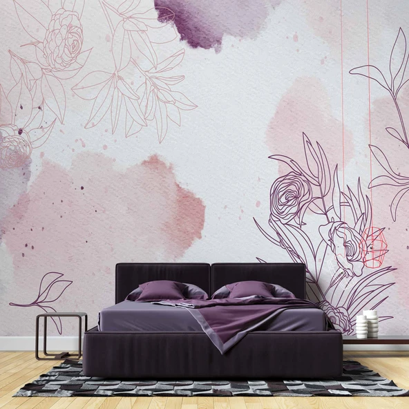 Mor Soft Suluboya Çiçek Duvar Kağıdı - Resim 2