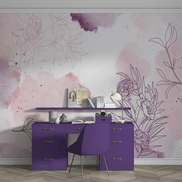 Mor Soft Suluboya Çiçek Duvar Kağıdı - Resim 3