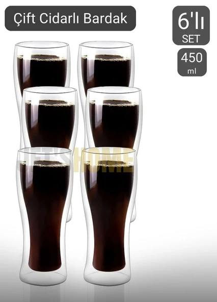 6’lı Set Bira Bardağı Kahve Bardağı Çift Cidarlı Bardak Meşrubat Bardağı 420 ml - 2