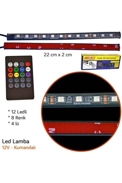 Carub 12 Led Ayak Altı Led Lamba Müziğe Duyarlı Kumandalı 4 Lü 12v Br4283706 - 2