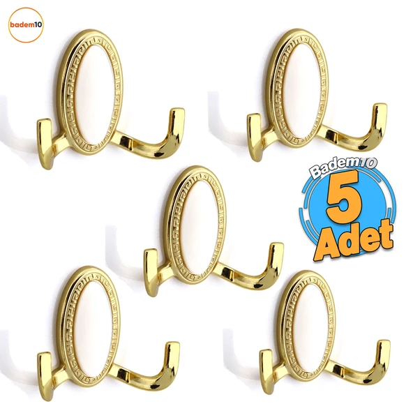 Seçil Askı 5 Adet Altın Dolap Askılık Askılığı Duvar Vestiyer Banyo Mutfak Elbise Kıyafet Askısı