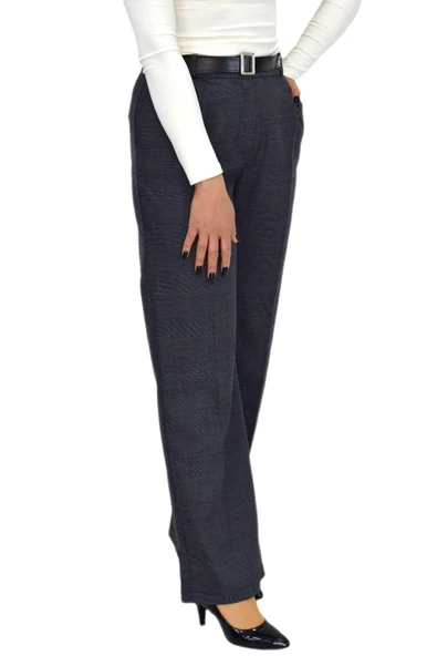 Kadın Ekose Pileli Bol Kumaş Pantolon BGL-ST04233 - Resim 6