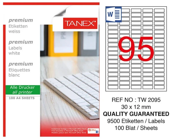 Tanex Tw-2095 Beyaz Etiket 30 mm x 12 mm