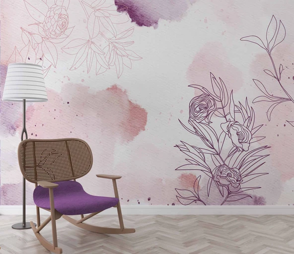 Mor Soft Suluboya Çiçek Duvar Kağıdı - Resim 5