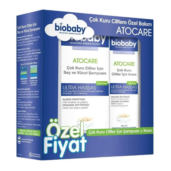 Biobaby Atocare Ultra Sensitive Şampuan 300 Ml ve Krem 100 Ml İkili Set Çok Kuru Ciltler İçin