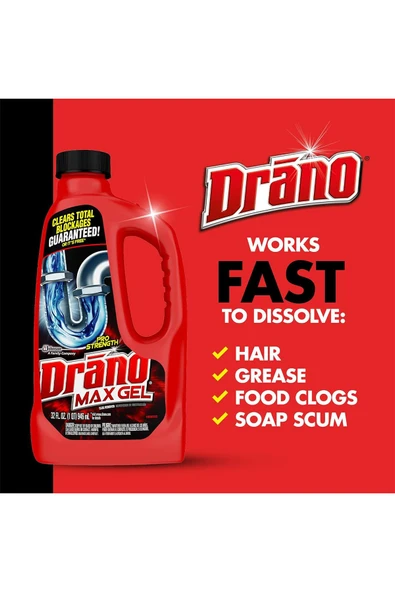 Drano Max Gel Lavabo Tıkanıklık Açıcı 946ML - 4